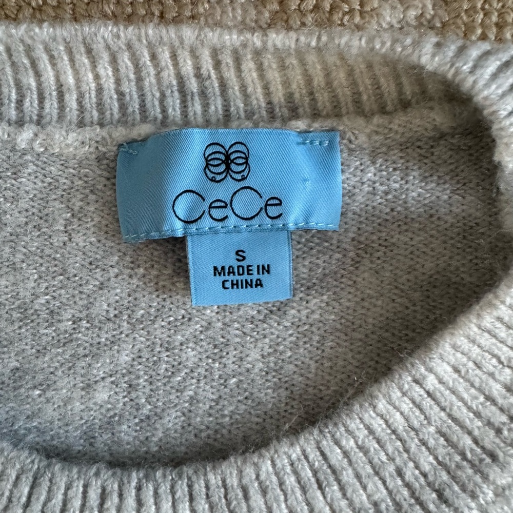 CeCe Champagne Bottle Beaded Sweater Gray Crewneck Party Holiday Size Small - Picture 3 of 7